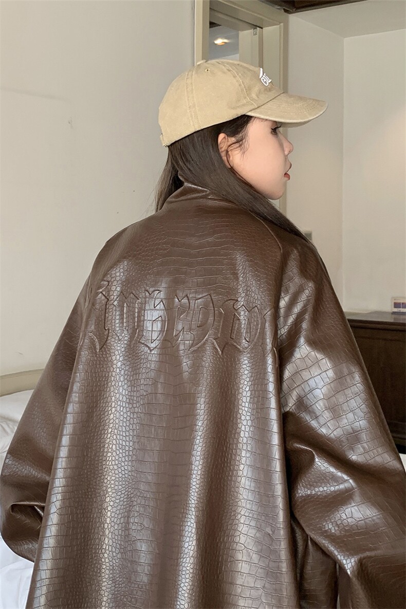 港风钢印夹克大码皮衣鳄鱼纹情侣皮衣男外套男JK8749P90控128,男装夹克,星座226-1