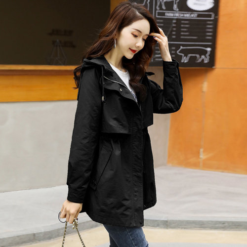 风衣女中长款2022新款时尚韩版宽松休闲收腰小个子连帽春秋季外套，女装风衣，艾瑞儿