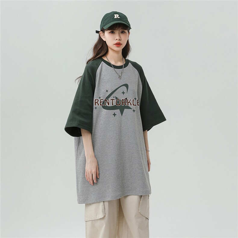 中性风23夏季华夫格时尚百搭宽松圆领印花短袖T恤DT366P45控68,男装T恤,A247A