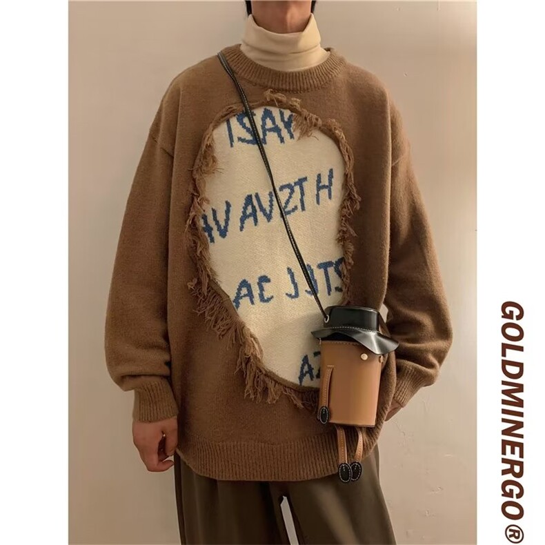 美式复古hiphop炸街潮牌字母毛边毛衣男女冬季针织衫潮M9102-p45,男装针织衫/毛衣,星座1008