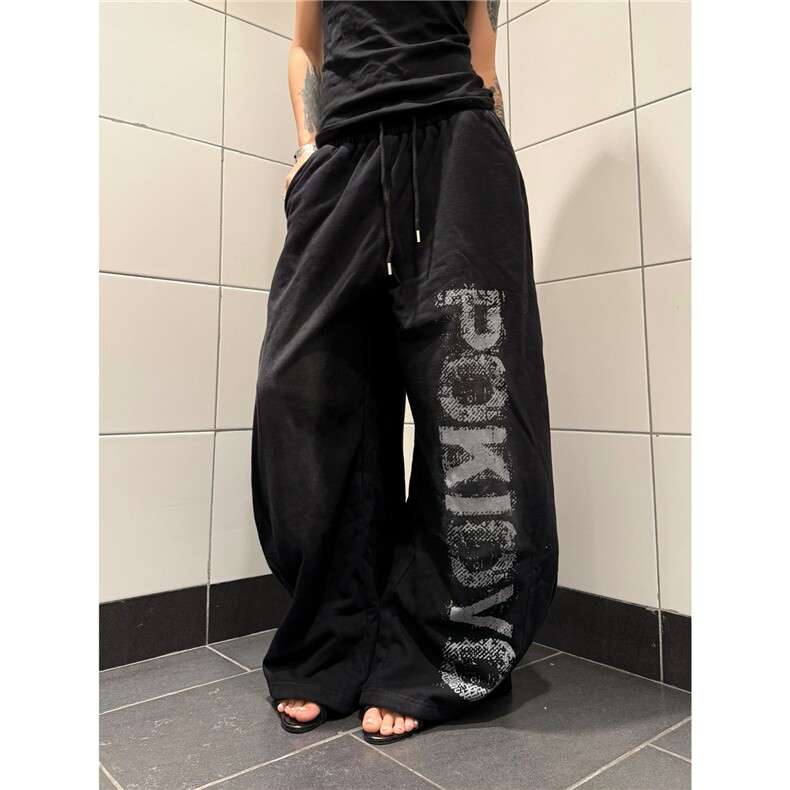 美式复古字母休闲卫裤宽松阔腿百搭垂感慵懒抽绳长裤男女，男装休闲裤，星座516A