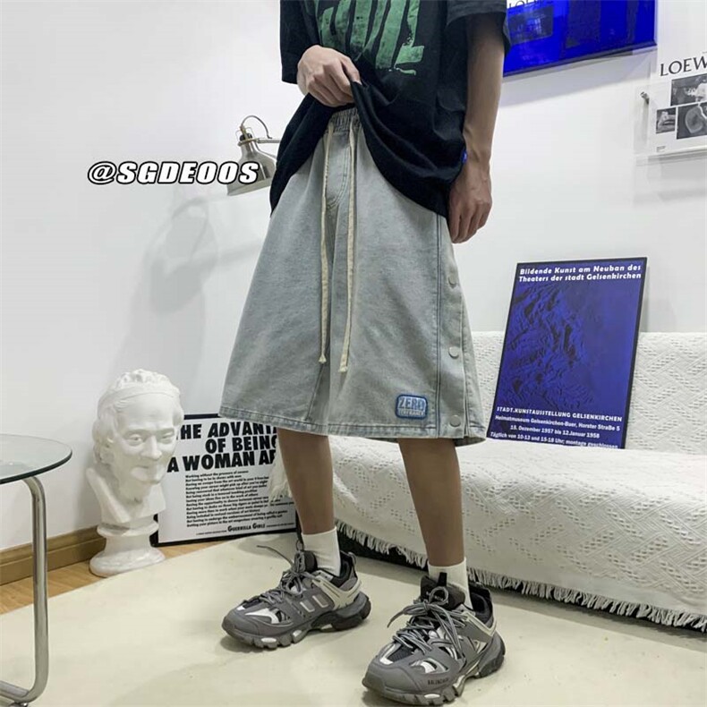 2023牛仔短裤排扣潮牌百搭宽松休闲五分裤313A-1-NZ003-P45控58,男装牛仔裤,星座808A-1