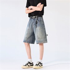 新款美式工装牛仔裤夏季宽松中裤水洗休闲中裤XZ201-K509P45，男装牛仔裤，星座201