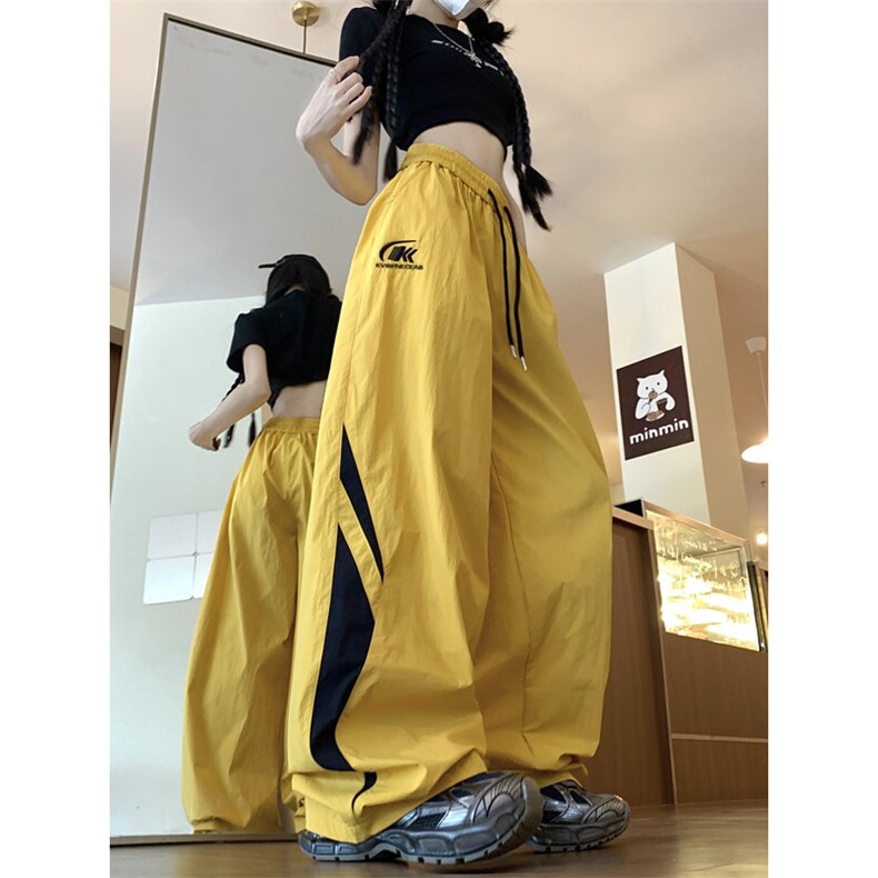 YC8855-P38多巴胺速干裤子男女夏季薄款2026新款三条杠宽松阔腿裤图片