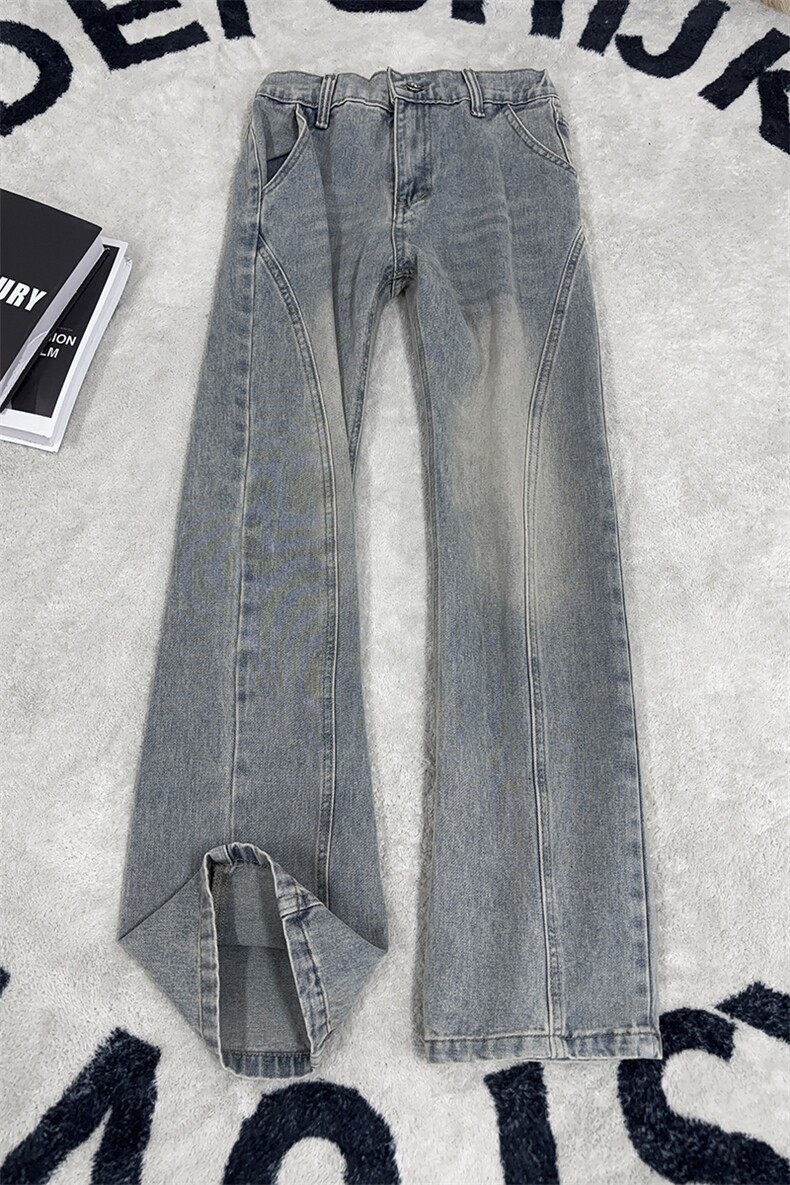 B221美式ins高街修身斜切微喇牛仔裤LK25574-特P40控68,男装牛仔裤,电商B221