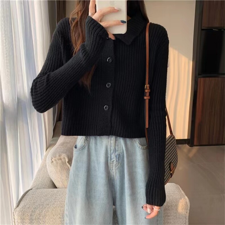 秋季新款高领显瘦百搭时尚羊毛针织开衫女宽松长袖外套上衣,女装羊毛衫,恒恩羊绒