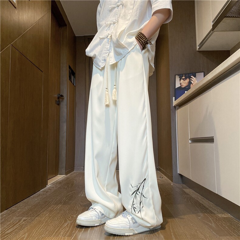 抖音品质新中式竹叶刺绣宽松百搭休闲裤B315-K24132-p45控58,男装休闲裤,电商B315