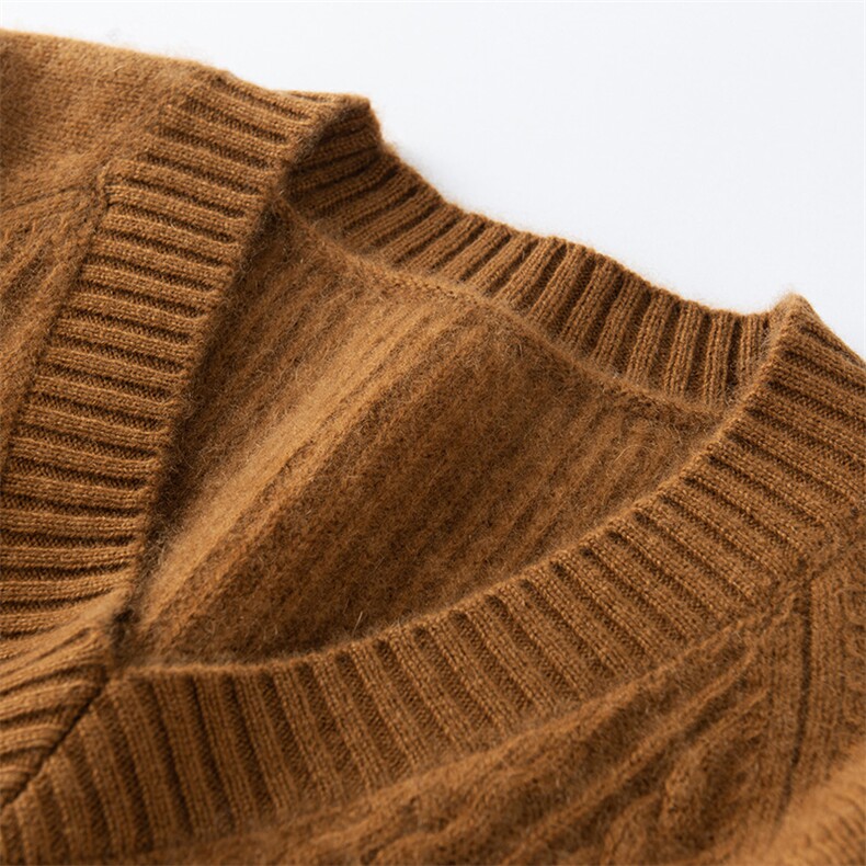 时尚百搭V领纯色羊毛衫简约休闲显瘦毛衣,女装羊毛衫,佰米娇羊绒