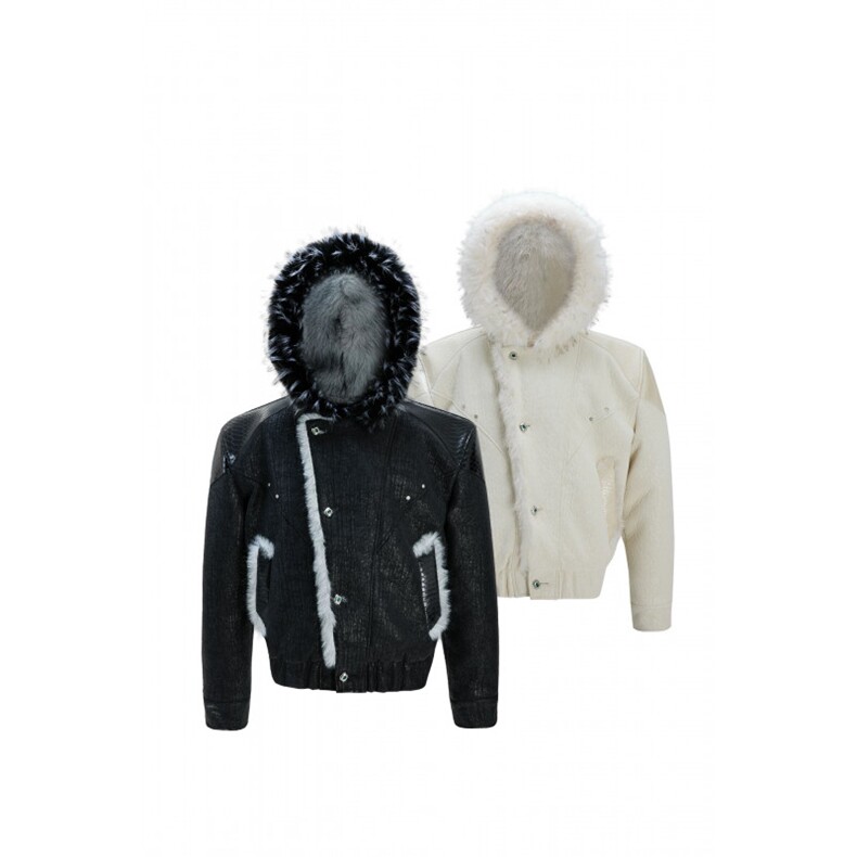 网图 25窥探雪狼拼皮撞色仿貂毛座山雕棉服连帽外套mj1111-p198图片