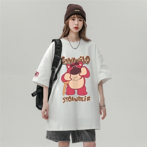 中性23夏季草莓熊潮流高克重磅纯棉短袖T恤T61103P30控48图片