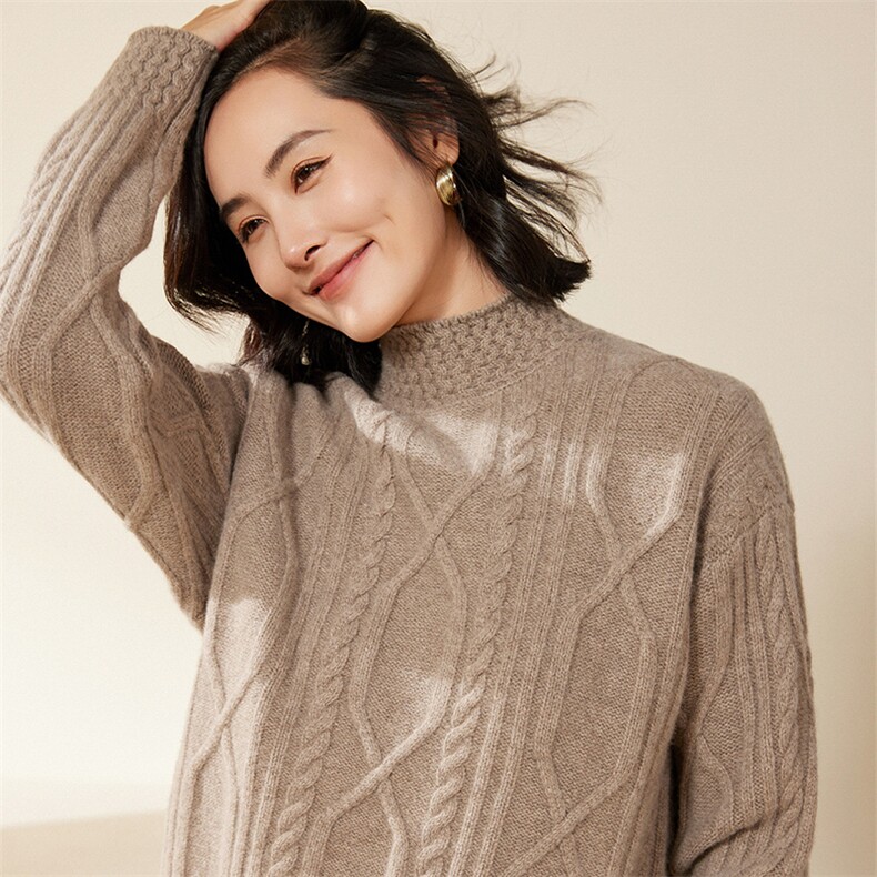 时尚百搭女士高领毛衣羊毛针织衫温暖舒适,女装羊毛衫,北娇羊绒