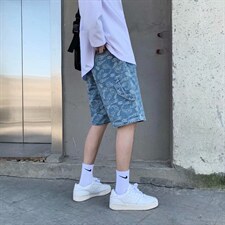 腰果花裤子ins潮牌五分牛仔裤男直筒宽松chic港味短裤男DK25-p40图片