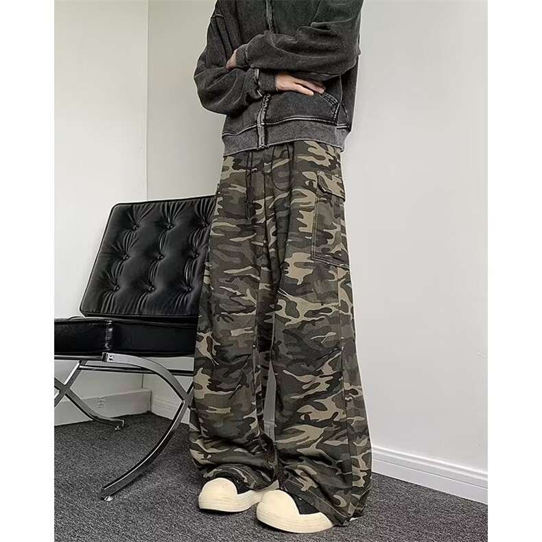 设计感迷彩美式复古工装裤多口袋宽松微喇直筒阔腿休闲裤KN7010,男装工装外套,星座1116A-1（原606A）