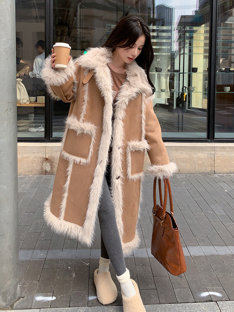 现货主推皮毛一体加厚长款210-6352-P190-K3182025年冬季,女装羊羔毛/颗粒绒,浙宝210（原浙宝191）