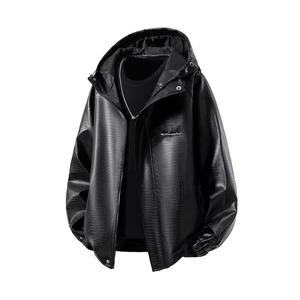 立体白底连帽鳄鱼纹PU皮衣大码M-5XL冲锋衣夹克男JK8744P90控128图片