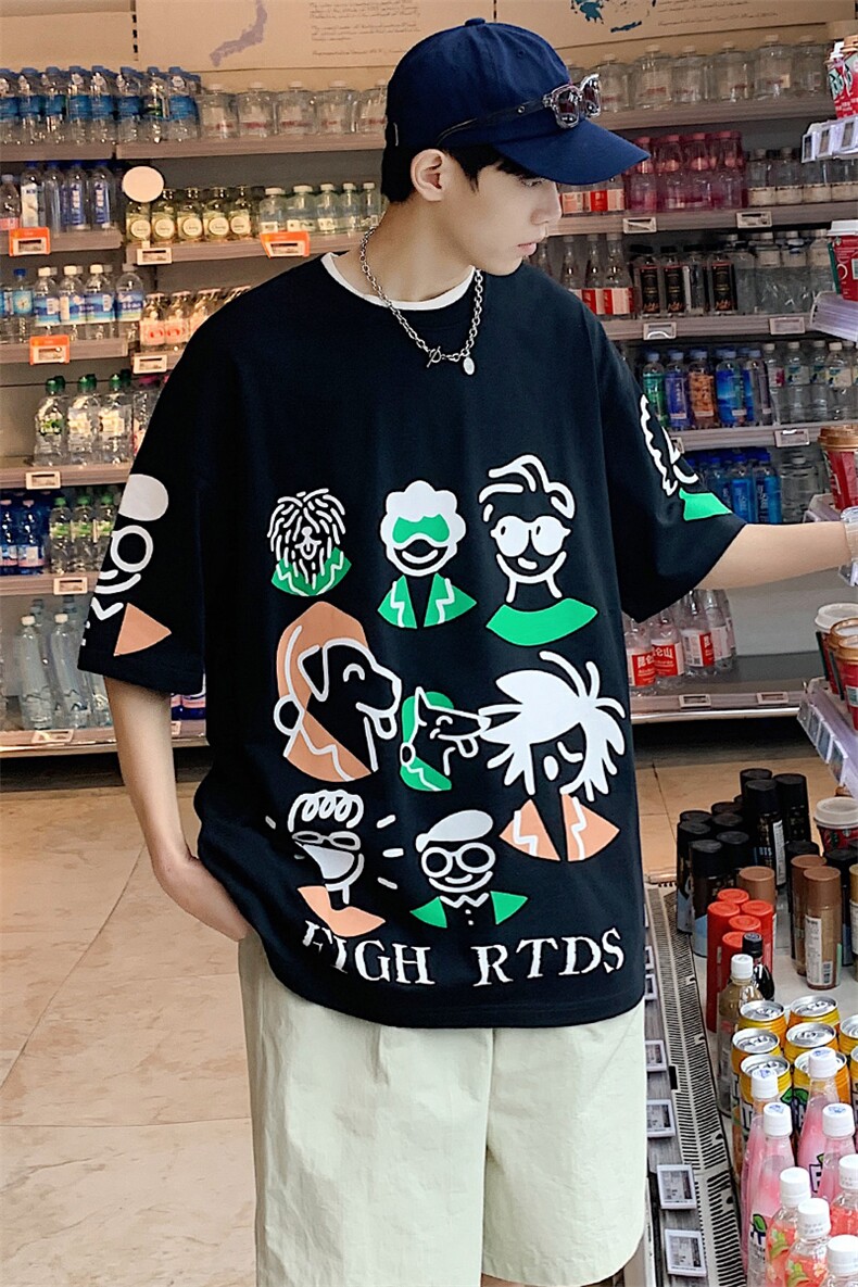 夏季新款百搭短袖T恤港风时尚印花圆领半袖男女1622-P38控价58,男装T恤,电商A441-1