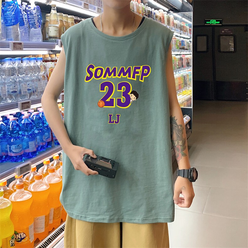 ！港风2023夏季无袖背心男加肥加大码宽松短袖T恤男BX283-P20,男装背心/马甲,电商B371