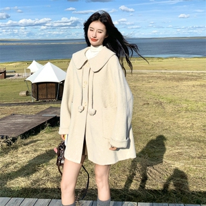 韩版气质高端羊毛呢大衣女2026早春新款中长款宽松显瘦羊绒外套厚图片