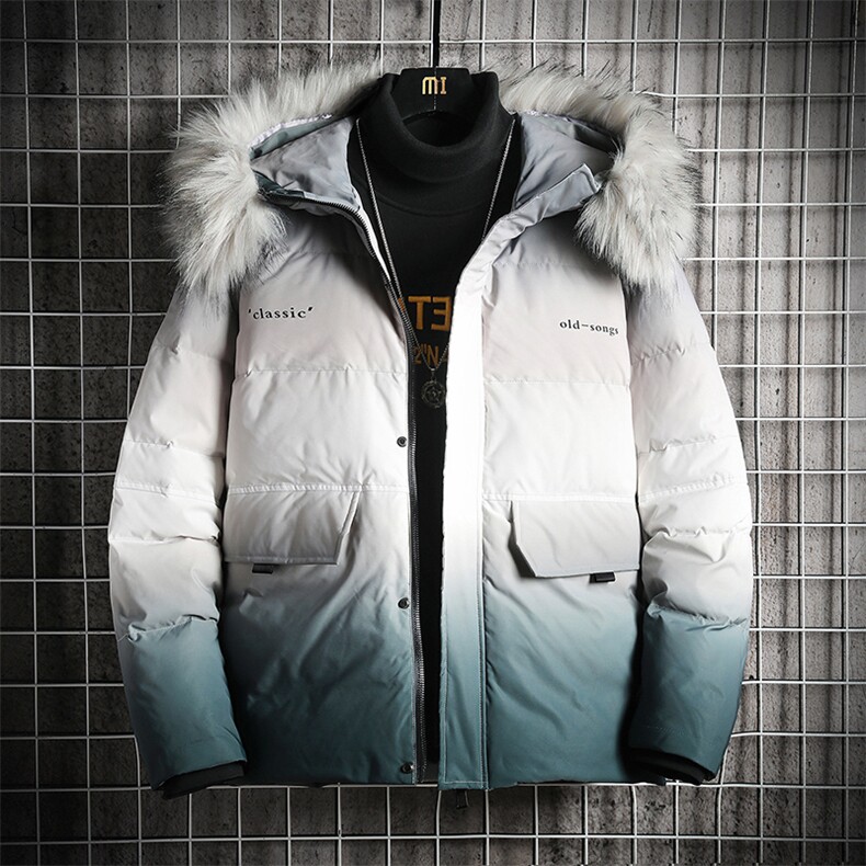 羽绒服男短款潮牌渐变色2020冬季新款外套DS620T图片