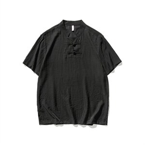 白底平铺大码风棉麻亚麻短袖盘扣衬衫唐装薄款冰丝潮F18/P50,男装T恤,钱塘713
