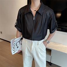夏季新款垂感天丝牛仔短袖衬衫男宽松痞帅拉链半袖衬衣CS872-P68，男装T恤，电商B267