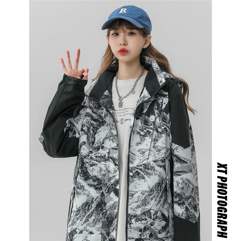 新款立领连帽撞色拼接情侣冲锋衣登山服夹克JK18/P65,男装夹克,星座202-3