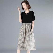 2021年夏季通勤韩版时尚百搭显瘦拼接连衣裙,女装连衣裙,丽影随形