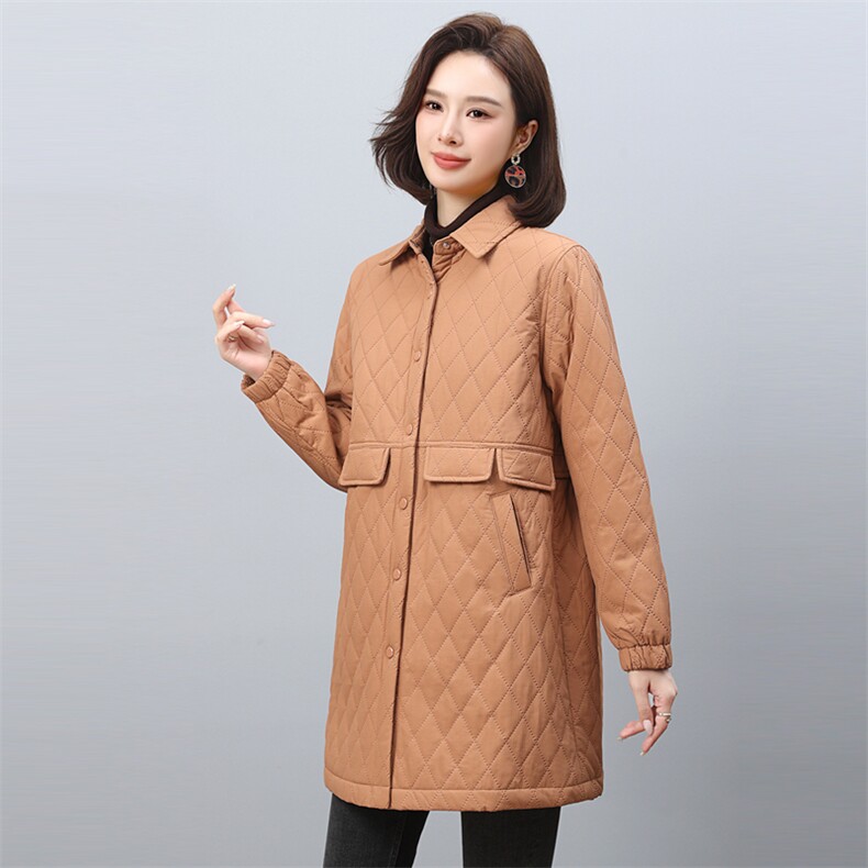 2024秋冬新款高品质长外套女格子纹时尚休闲棉衣,女装棉衣/棉服,悦见她