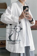 2021夏季新港风短句日系大码男猫咪印花宽松七分袖衬衫C3005-P45，男装衬衫，电商A001