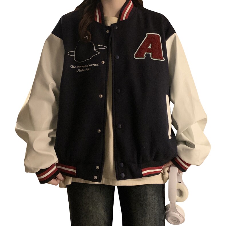 卡通美式拼接撞色棒球服女春秋字母刺绣情侣夹克外套潮C706-100,男装夹克,星座911-2(原星座613-2）
