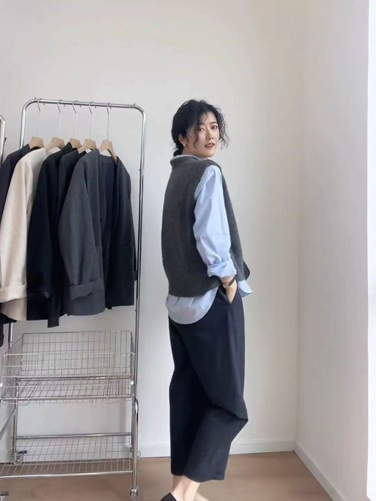 时尚百搭女士秋冬圆领假兜马甲羊毛外套,女装马甲,胜酷羊绒