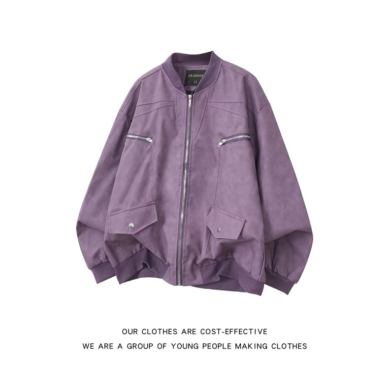 秋冬小众高级感美式街头复古拉链口袋麂皮夹克男女同款外套潮，男装夹克，星座1018A