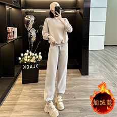 秋冬新款加绒宽松圆领卫衣两件套女休闲运动套装显瘦减龄时尚，女装套装/套裙，江南