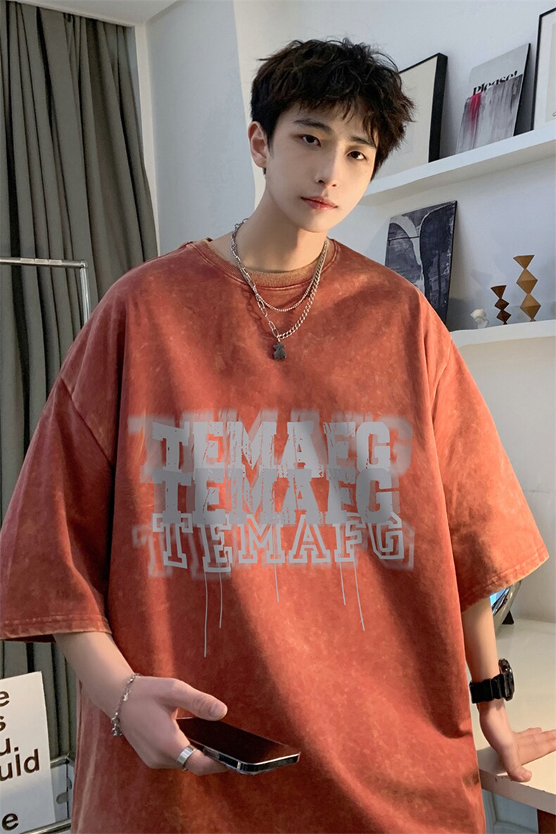 B239-1205-P38创意重影字母印花复古水洗做旧半袖短袖T恤美式,男装T恤,星座514-2(原B239)