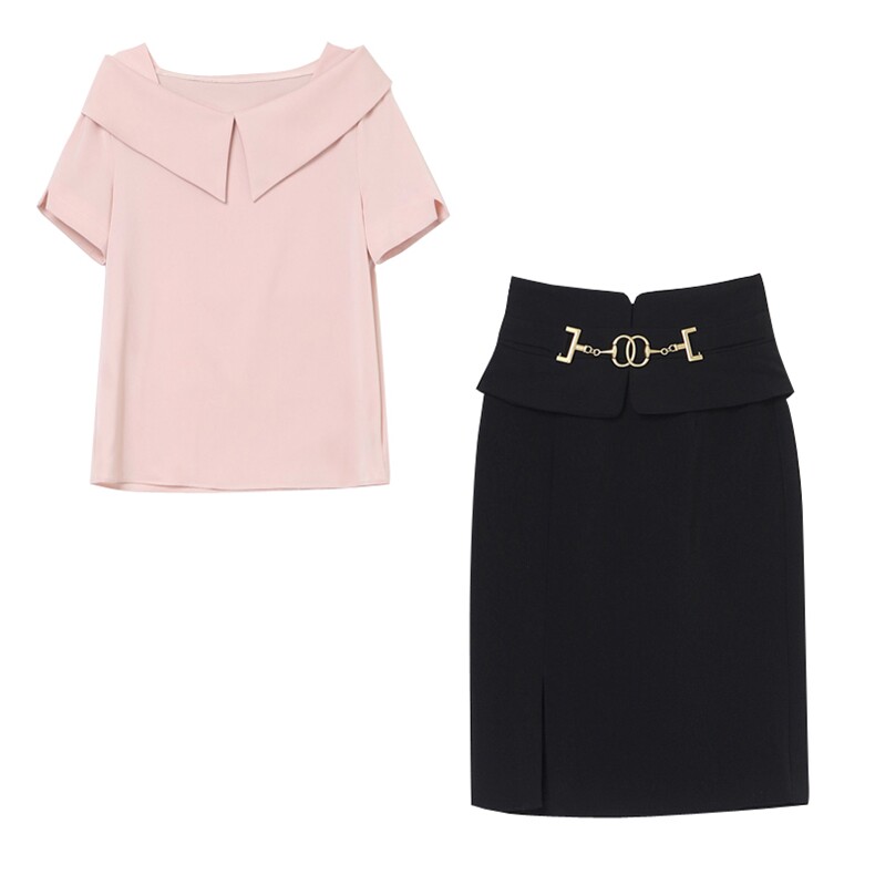 2022夏季新款时尚气质一字肩领口设计修身两件套搭配，女装套装/套裙，火爆靓佳人