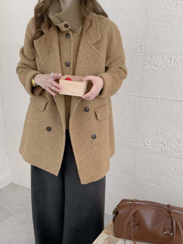 韩系简约西装款双面羊毛送马甲高品质,女装羊绒大衣,依嘟服饰