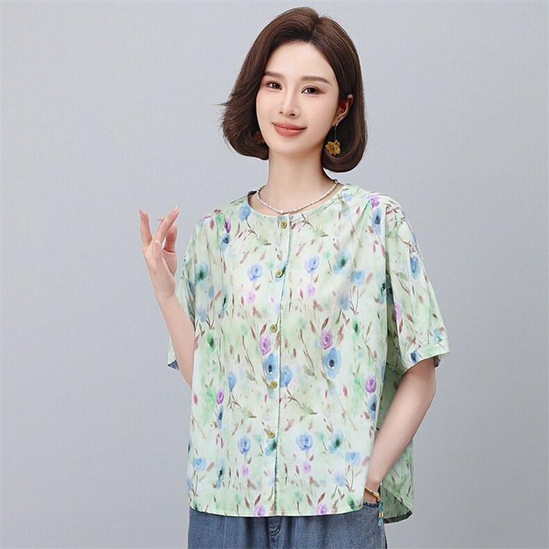2025年夏季新款全棉休闲小花衬衫,女装衬衫,悦见她