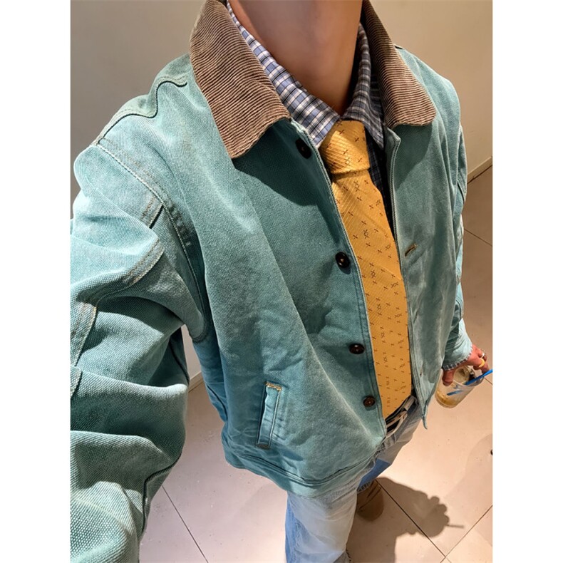 新款复古潮流小马丁帆布外套纯棉孔雀绿513AJK2436P68,女装短外套,星座513A