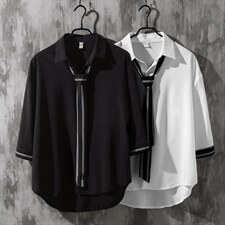 1情侣领带款M-5XL大码潮流休闲短袖衬衫男七分袖衬衣7875P45控68，男装T恤，星座226-2
