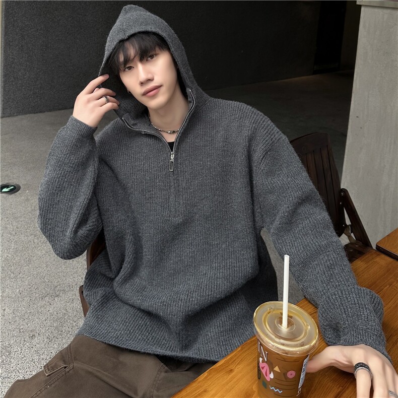 半拉链连帽毛衣男冬季韩版针织衫oversize外套潮,男装针织衫/毛衣,电商C307