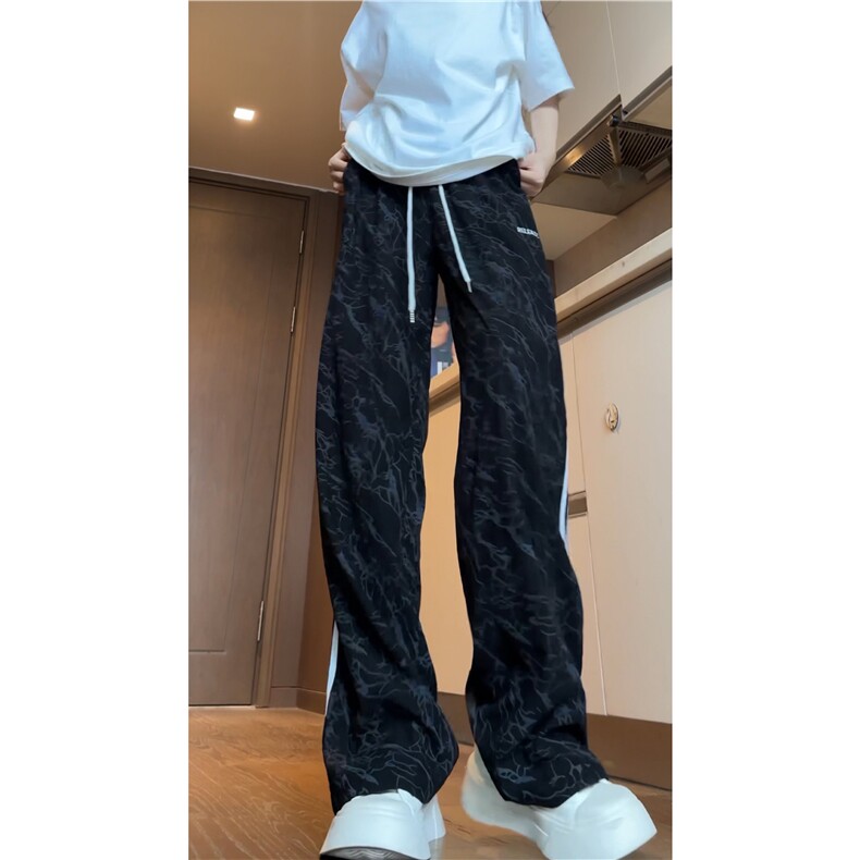 港风秋季新款潮流花色刺绣条纹宽松休闲裤B315-K24300-特p35控68,男装休闲裤,电商B315