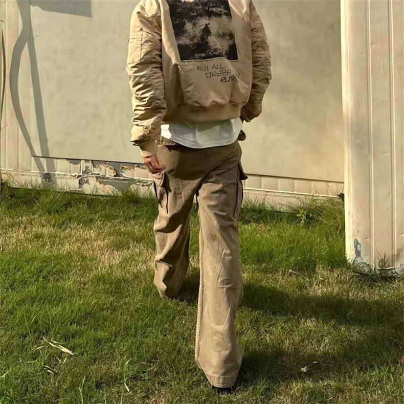 美式高街宽松直筒多口袋工装休闲裤男阔腿长裤子XK190-P65,男装工装外套,星座208-5