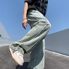 小众设计感牛仔裤男春季潮牌美式复古宽松阔腿直筒拖地长裤子NK95，男装牛仔裤，星座1116A-1（原606A）