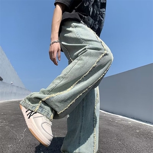 小众设计感牛仔裤男春季潮牌美式复古宽松阔腿直筒拖地长裤子NK95图片