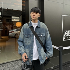 春季时尚复古宽松水洗磨破渐变重工牛仔男夹克外套Jk09-P85控118，男装夹克，星座218-5