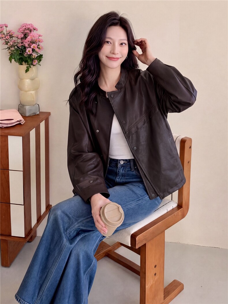 2026秋季新款复古PU皮衣外套女休闲夹克,女装皮衣,