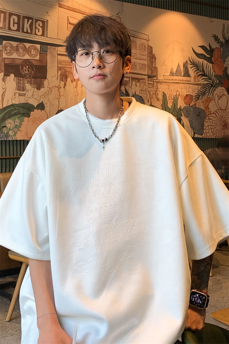 ！2025夏季新款男士烧花麂皮绒短袖T恤半袖TL2407特P26控48,男装T恤,电商B220