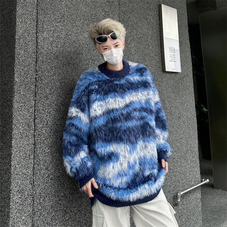 慵懒风软糯马海毛针织衫毛衣男女情侣秋冬复古圆领宽松外套MY358,男装针织衫/毛衣,星座506