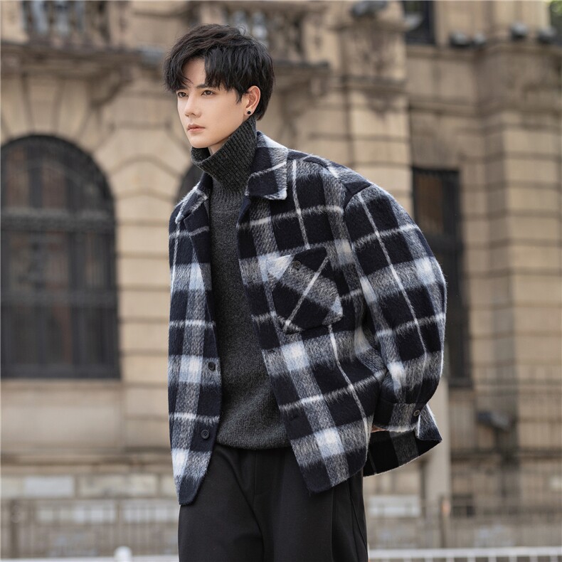 格子双面呢子外套男衬衫外套秋冬季设计感加厚毛呢Y862-p430控748，男装毛呢大衣，电商A355（原A415）