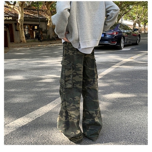 美式复古工装迷彩裤男女运动大口袋休闲情侣宽松直筒长裤K057-P50图片